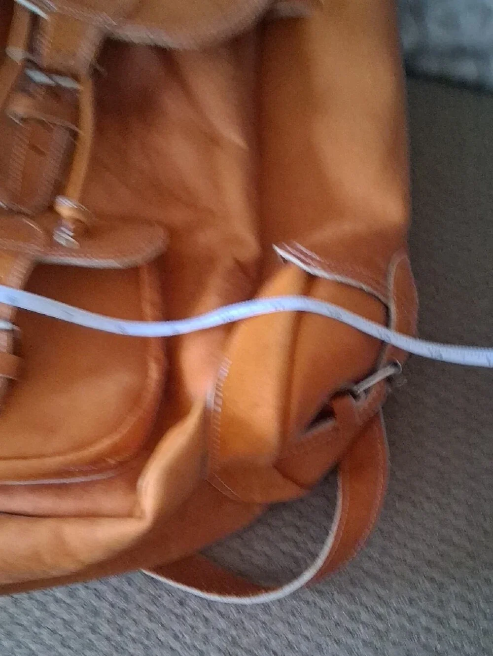Vintage Tan Leather Backpack with Front and Side Buckle Pocket Purse Bag